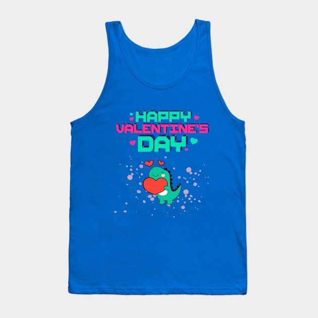 Happy Valentines Day Dinosaur Tank Top by Texas Bloomin’